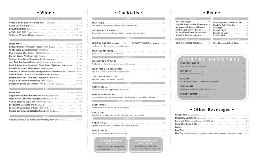 The Oyster House - Drinks