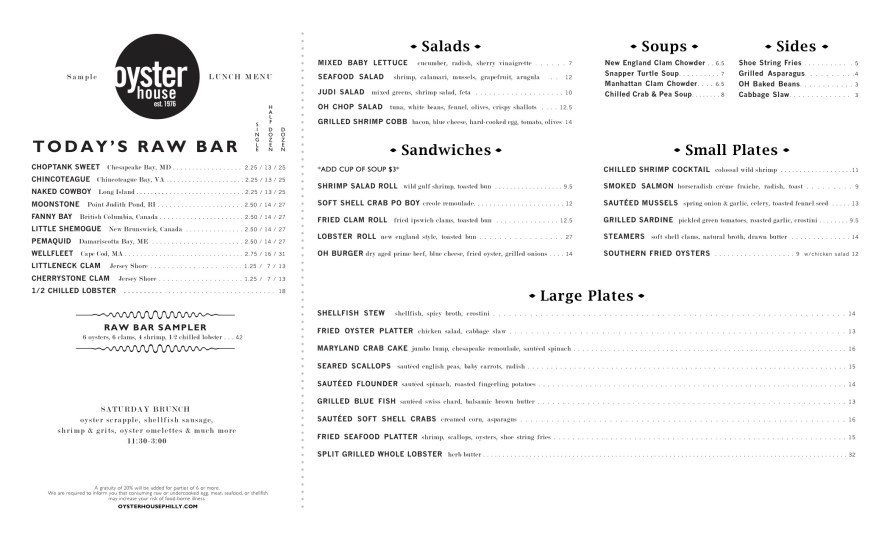 The Oyster House - Lunch