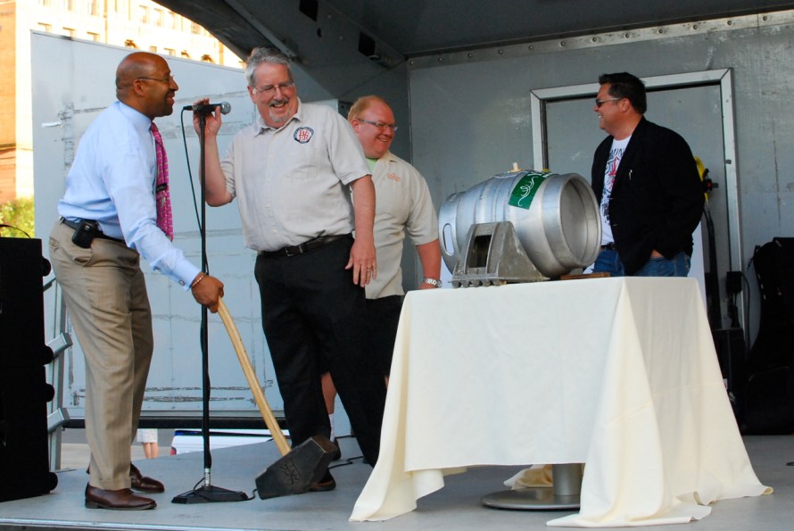 Mayor Michael Nutter, Don Russell (aka Joe Sixpack), and Tom Kehoe of Yard Brewing